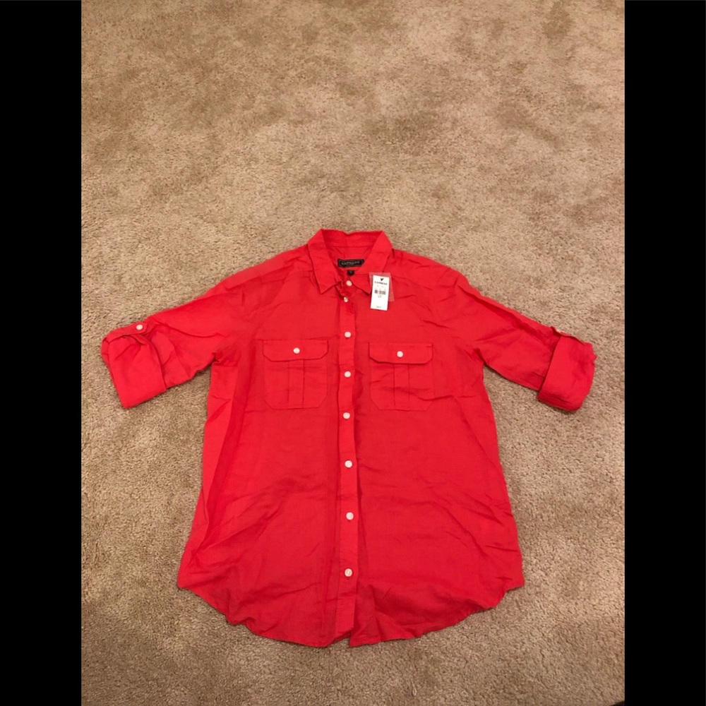 Express Pink Woven Button Down